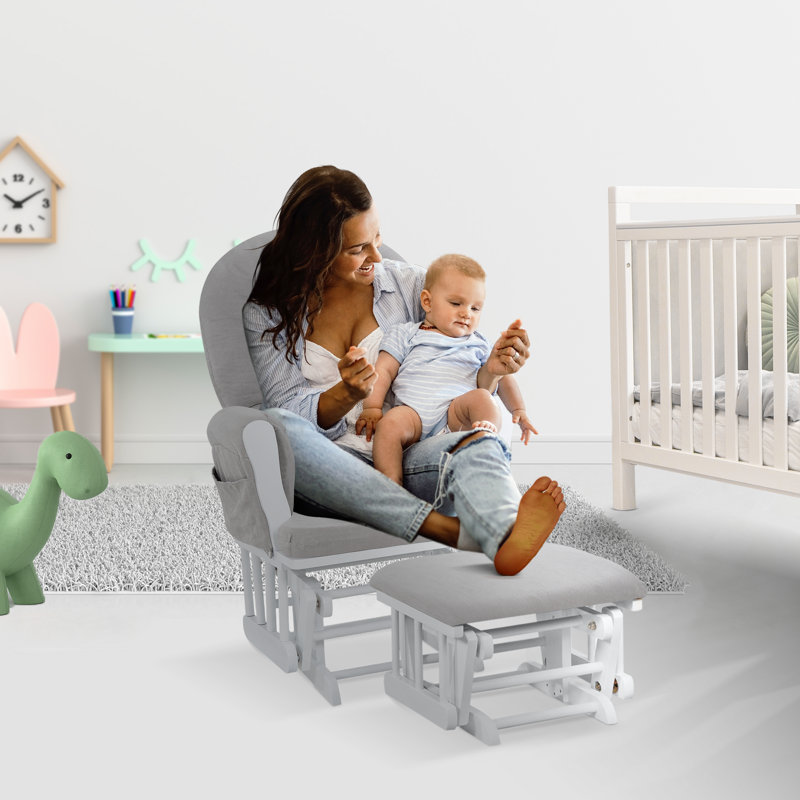 Winston Porter Parkhur Rocking Chair Nursery Glider with Ottoman, Upholstered Rocker Recliner